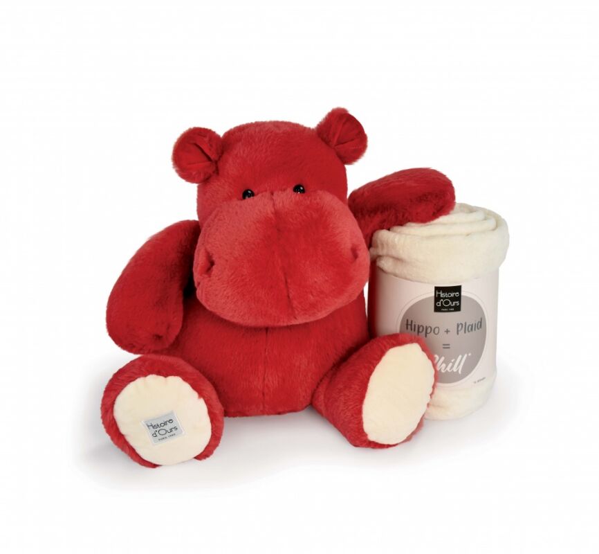  - peluche hippopotame rouge 45 cm   plaid 